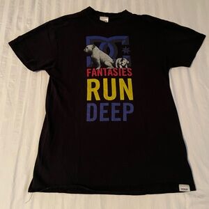 DC Black Graphic Tee with Red, Blue, and Yellow Accents